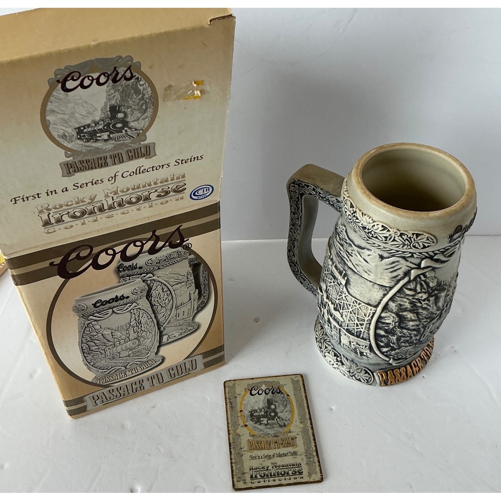 Coors Y2K Passage to Gold Beer Stein Rocky Mountain Ironhorse Train 7" Vintage